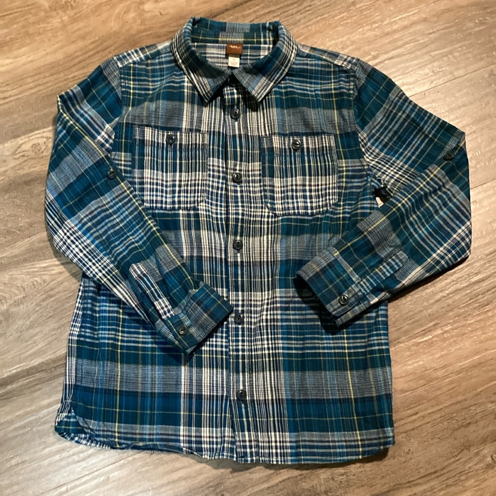 Tea Collection Blue Plaid Button Down